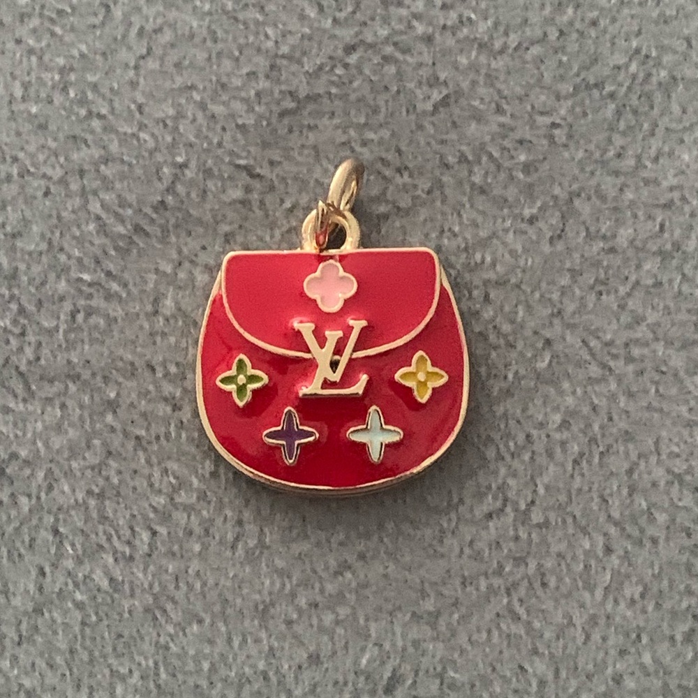 Upcycled Red Enamel Multicolored Charm with Gold Accents